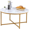 Industrial Round Coffee Table White Marble Effect End Table Modern Center Table