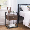 Tempered Glass Bedside End Table Nightstand Cabinet With Drawer Shelf Bedroom