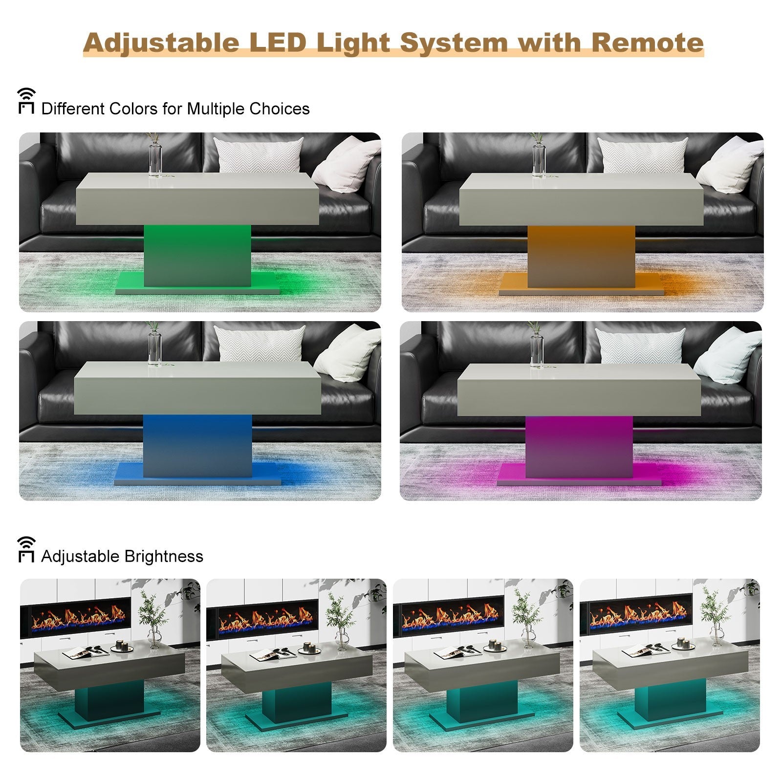 Center Table Light LED Coffee Table with LED Lights Center Cocktail Table for Living Room ...