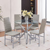 4pcs Grey High Back Faux Leather Dining Chairs Metal Legs Kitchen Dining Room