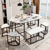 Dining Table Chair Set Marble Effect Top Kitchen Table 6x Stools for Dining Room