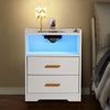 LED Nightstand USB Charger Outlet RGB End Table Versatile 2-Drawer Bedside Table