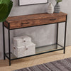 Slim Console Table Wooden Side Table Buffet Sideboard with 2 Drawers&Glass Rack