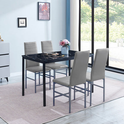 4x Grey Faux Leather Dining Chairs&Black Marble MDF Top Dining Table Dining Set