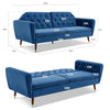 3 Seater Sofa Bed Blue Velvet Button Back - Victoria