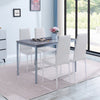 Set of Grey Marble MDF Top Dining Table & 4pcs White Faux Leather Dining Chairs