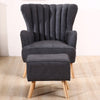 Fabric Upholstered Scallop Shell Wing Back Armchair Fireside Chair and Footstool