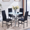 4x Black Faux Leather Dining Chairs&Round Marble Glass Dining Table Silver Legs