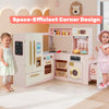 Wooden Kids Pretend Play Kitchen w/ Large Fridge & Ice Maker-Pink
