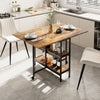 Rustic Rolling Drop Leaf Dining Table Folding Kitchen Table with Open Shelves