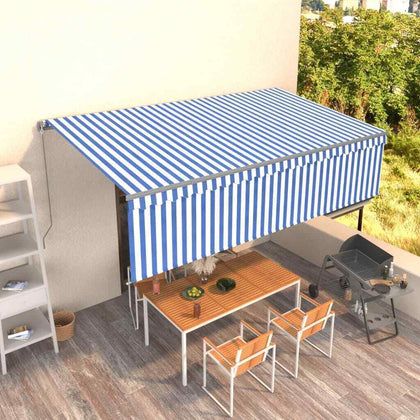Manual Retractable Awning with Blind 5x3m Blue & White