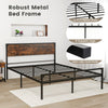 Queen Size Industrial Slatted Bed Frame Metal Platform Bed with Headboard