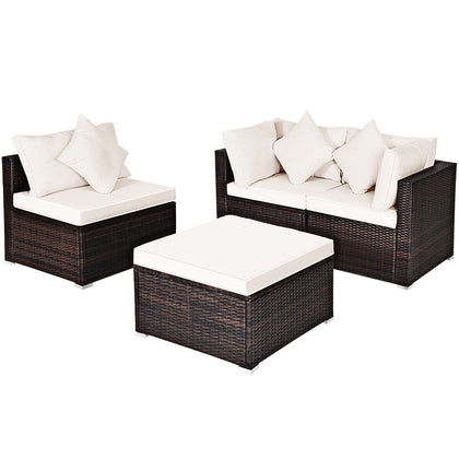 4-Piece Patio Furniture Set Outdoor Rattan Wicker Sofa & Ottoman Set w/Table
