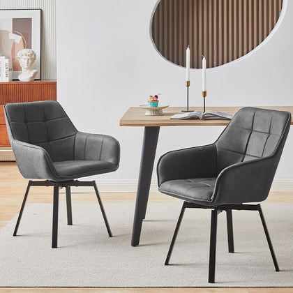 2xSwivel Dining Chairs Faux Leather Padded Seat Dining Room Kitchen Grey