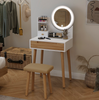 Dressing Table Set Makeup Vanity Desk with Dimmable LED Light Mirror Stool Wood