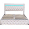 4ft6 Double Gas Lift Ottoman Storage Bed Frame w/ LED Lights Faux Leather White
