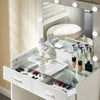White Dressing table LED With Clear Glass Top Makeup Desk Drawers Stool Vanity