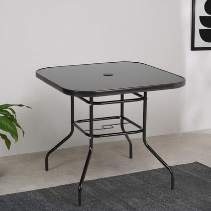 80cm Square Tempered Glass Table Patio Dining Bistro Table with 5cm Parasol Hole