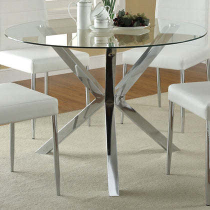 Modern 90cm Clear Glass Round Dining Table w/Chrome Cross Legs Kitchen Furniture