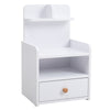 White Tall Cabinet Bedside Table Storage Narrow Chest of 2Drawer&Shelves Storage