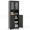 Tall Bathroom Black Storage Cabinet Tempered Glass Door Pantry Cabinet