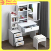 4 Drawers Dressing Table Set Makeup Desk with LED Mirror Stool Shelf Storage UK