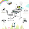Childrens Desk & Chair Set Height Adjustable Student Study Table W/Lamp-Grey