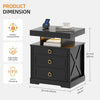 Bedside Table with Wireless Charging, LED Nightstand with 1 Lockable Drawer