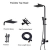 Modern Black Bathroom Exposed Shower Mixer Twin Head Large Square Bar Set Valve