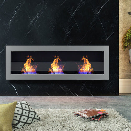 90-140cm Bio Ethanol Fireplace Grey Wall/Insert Biofire Fire Burner +Accessories