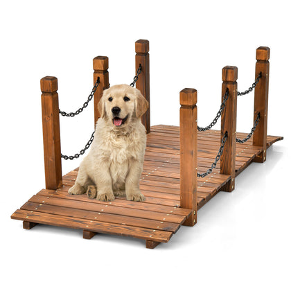 5 FT Outdoor Garden Wooden Arch Bridge Decorative Pond Footbridge Stained Finish