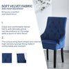 2x Blue Upholstered Velvet Dining Chairs Solid Wood Legs Button Tufted Armchairs