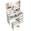 Dressing Table Vanity Makeup Desk Set with LED bulbs Mirror and Stool 5 Drawers