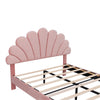 Double Bed 135x190 cm Velvet Upholstered Platform Bed Frame with Headboard Pink