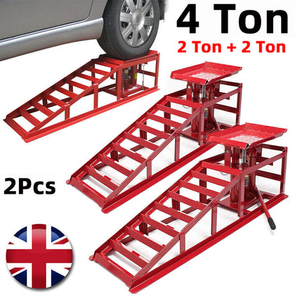 2x Heavy Duty 2 Ton Metal Car Ramp Lift Height Adjustable Hydraulic Jack Garage