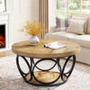 Round Coffee Table, 31.5'' Farmhouse Wood Center Table with 2-Tier Storage