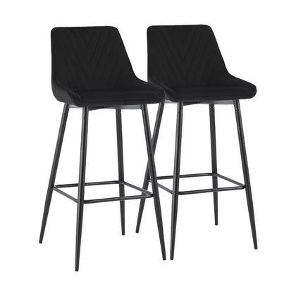 2X Black Bar Stools Velvet Breakfast Pub Chair Kitchen Seat Height 75 cm