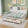 Double Size Daybed Wooden Sofa Bed Frame w/ Storage Shelves & 3 Drawers