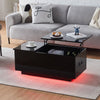 Lift up Coffee Table High Gloss LED Living Room Storage W/ Socket Outlet Black