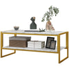 Two-Tier Coffee Table with Marble Effect Shelf and Metal Frame White