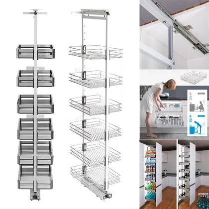 6 Tier Pull Out Soft Closing Larder Kitchen Food Pantry Cupboard Adjustable Unit