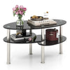 3-Tier Modern Oval Tea Table Smooth Glass Coffee Table Sofa End Side Table