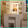 Dressing Table Vanity Makeup Desk Set with Stool Drawer 3-Color LED Light Mirror