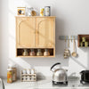 Wall Mounted Storage Cabinet 3-Tier Bathroom Cabinet w/ 2 Rattan Doors