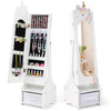 COSTWAY Kids Jewelry Armoire Cabinet Wooden Jewelry Organizer Floor Mirror-White