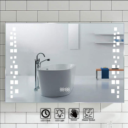 80cm Large Bathroom Mirror with Shaver Socket Demister LED Lights Touch Control