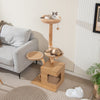 Wooden Cat Tree 129cm Tall Cat Tower 4-Layer Cat Activity Center Solid Wood Post
