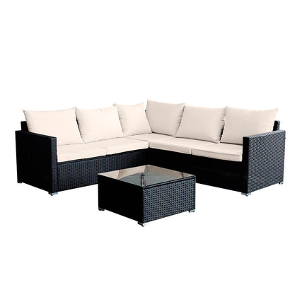 5 Seater Rattan Furniture Set Corner Sofa Set Table w/ Furniture Cover Garden