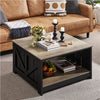 2-Tier Square Wood Coffee Table with Storage Shelf Center Table for Living Room