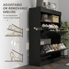 Wall Mounted or Freestanding Shoe Cabinet with 2 Flip Drawers, Black